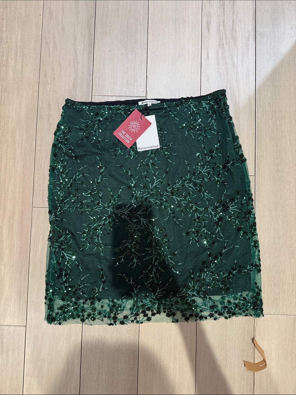 Reformation Petites Blanca Skirt Black Green Beaded Embellished 12p